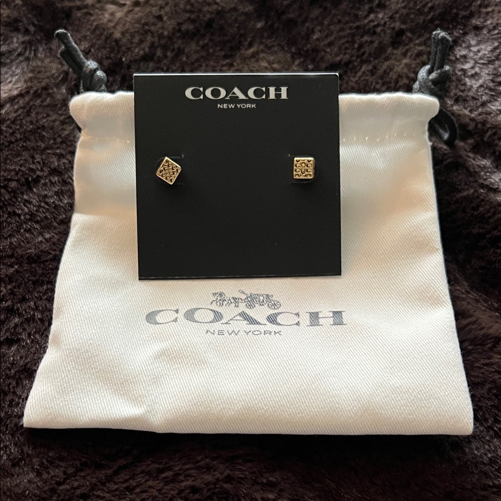 Coach Gold-Tone Square Stud Earrings